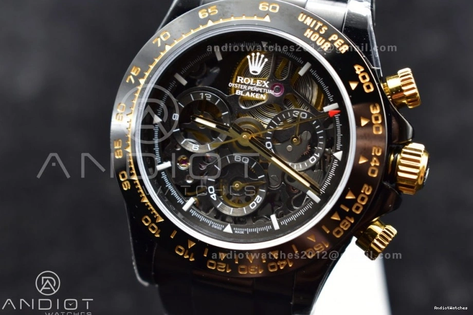 Daytona 523 SA Rubber PVD Black Strap Ceramic Gold Skeleton on Dial Edition Best Blaken GETF Bezel Colorful 1116